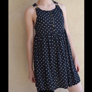 Black Overall Dress With White Polkadots